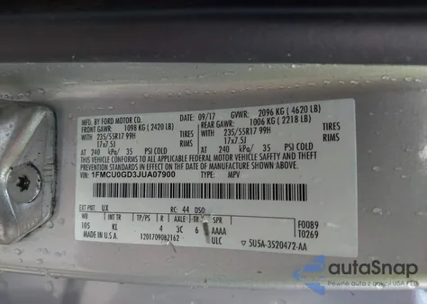 2018 Ford Escape Se from USA, damaged, VIN 1FMCU0GD3JUA07900